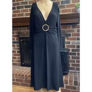 Nine‎ West Women's Size 10  Black Cocktail Dress Midi Length Long Sleeve,Stretch